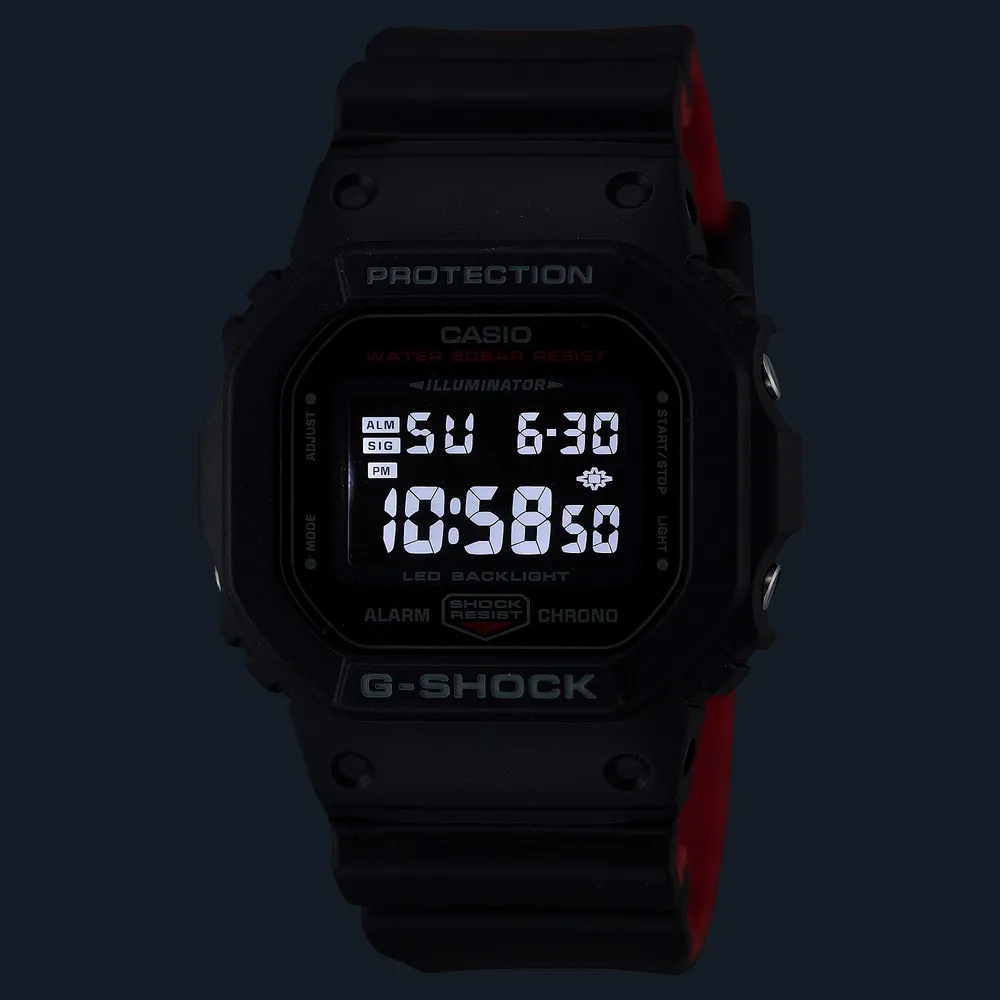 G-SHOCK ซีรีส์ 5600 สีดำ ทรงสี่เหลี่ยมมุมมนพร้อมกรอบเรซินหนา
