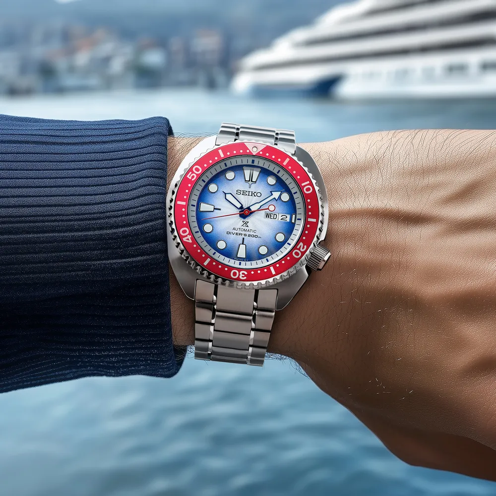 Seiko SRPL17K on the wrist by the sea